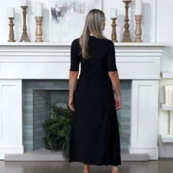 NEW Classic Little Black Maxi Dress 4X with Pockets 3/4 Sleeve - Picture 5 of 9